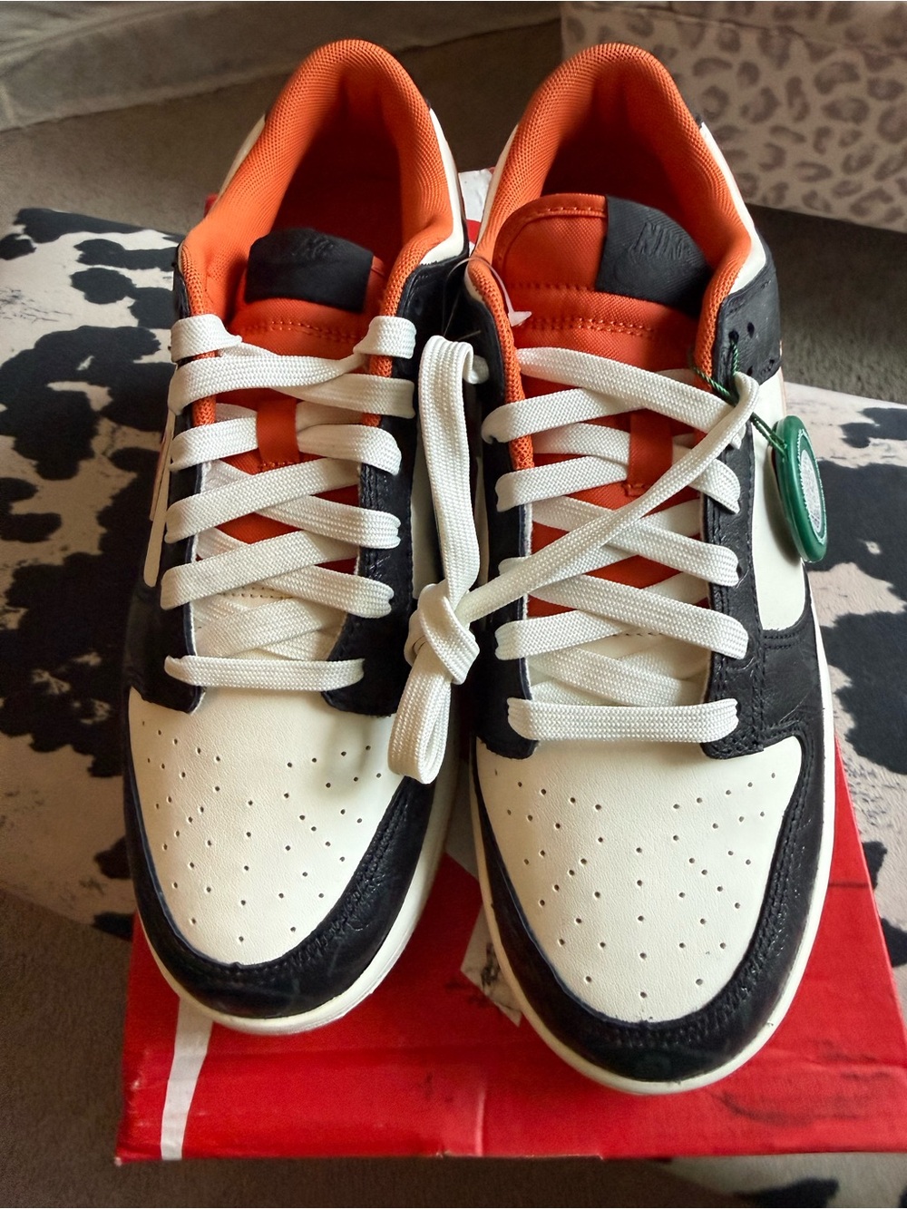 Nike Dunk Low Black/White with Orange Swoosh with Halloween details - Picture 2 of 5